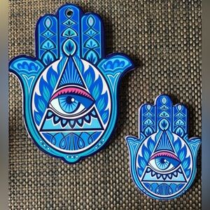 Hamsa Hand Evil Eye Ceramic Coasters / Trivets – Set of 2 (Blue)